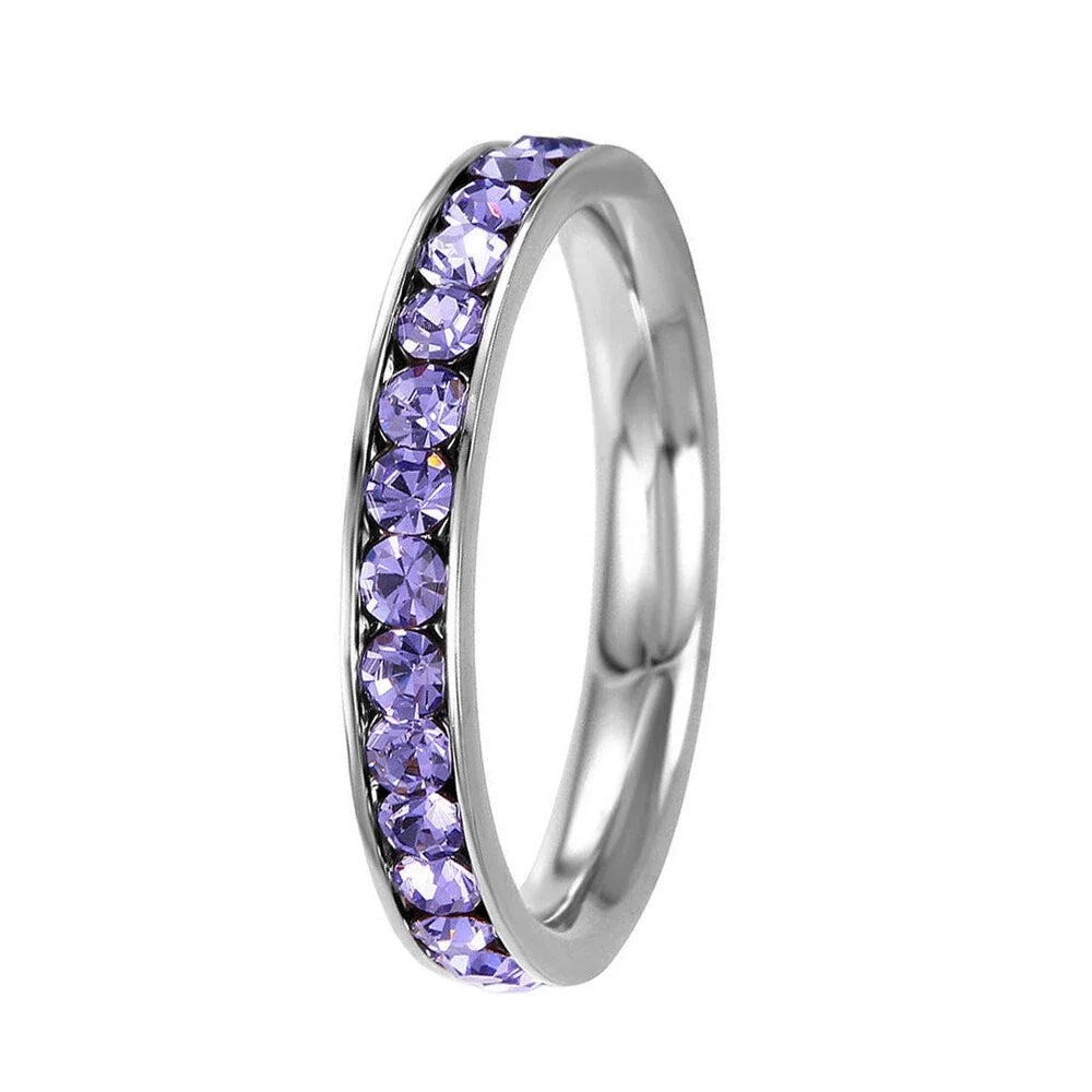 Crystal Eternity Ring with Cubic Zirconia Accents and Stackable Design