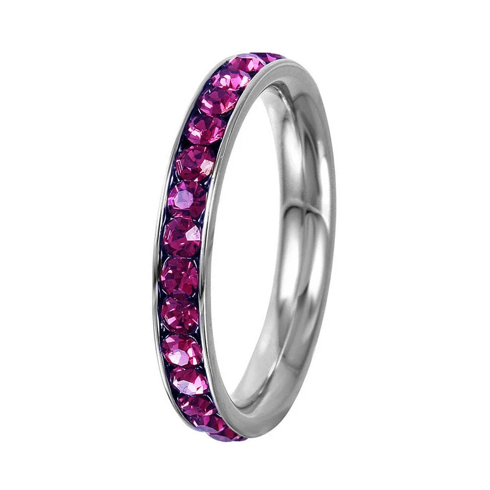 Crystal Eternity Ring with Cubic Zirconia Accents and Stackable Design