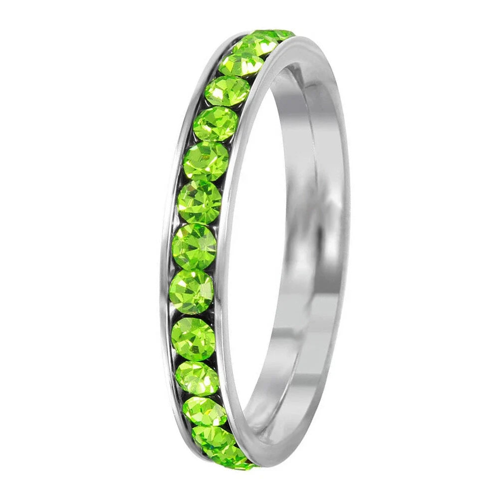 Crystal Eternity Ring with Cubic Zirconia Accents and Stackable Design