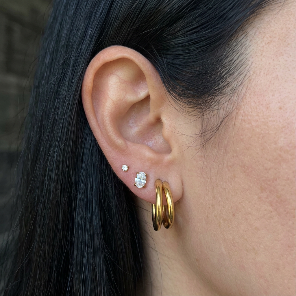 Stacked Circular Hoop Earrings with Layered Geometric Design