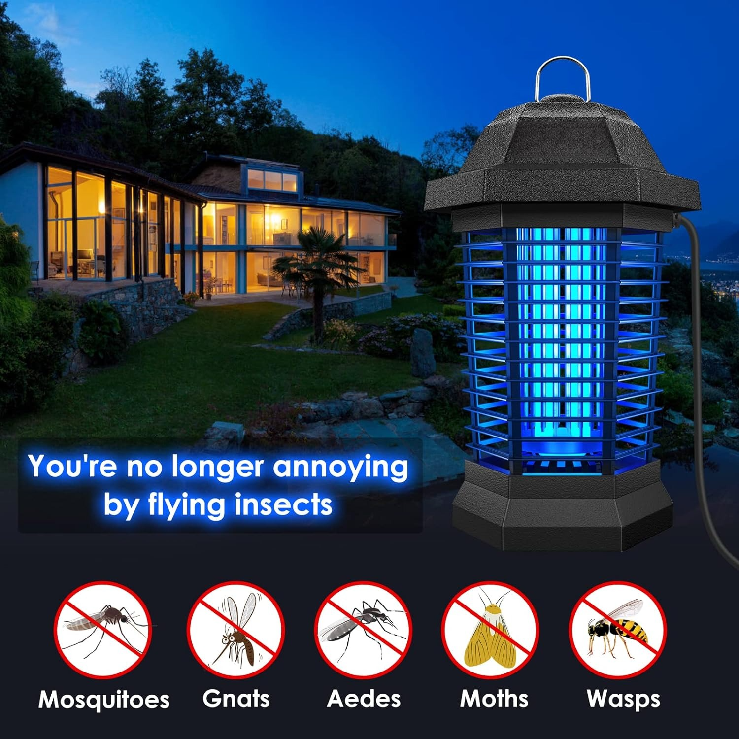 UV Insect Eliminator with Electric Grid and 13W UVA Bulb
