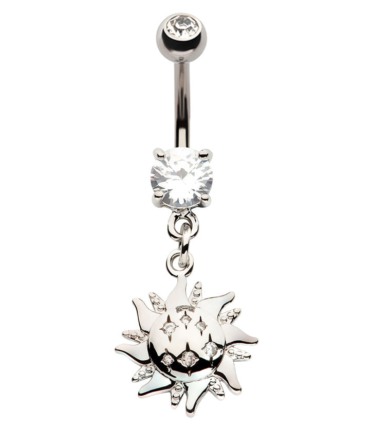Solar Groove CZ Dangle Stainless Steel Belly Button Ring by Urban Body Jewelry