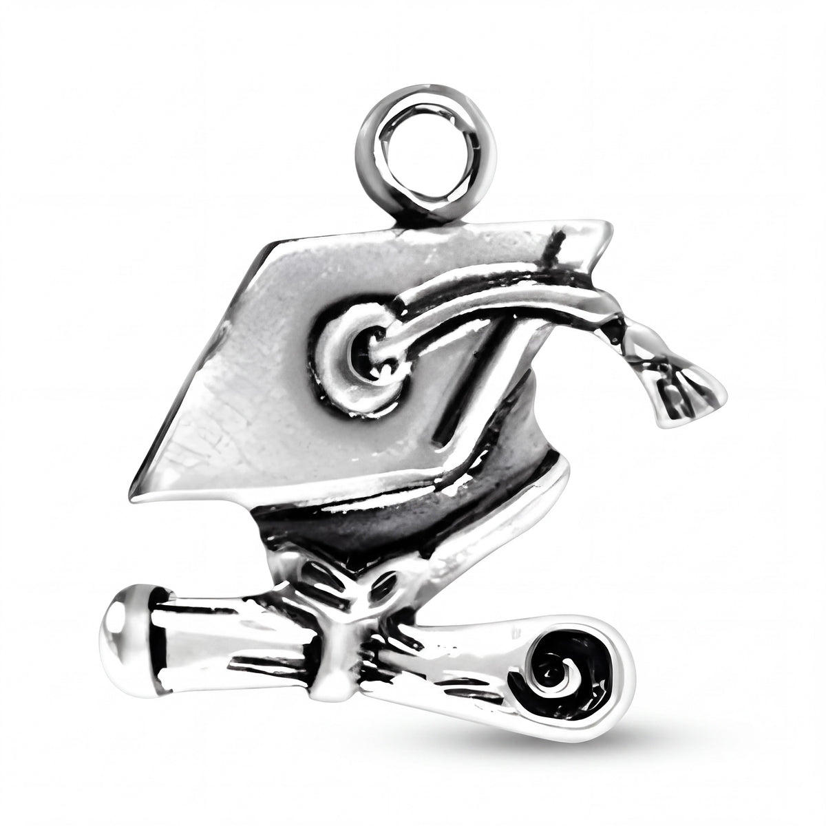 Sterling Silver Charm with Graduation Cap and Diploma Design for Bracelets