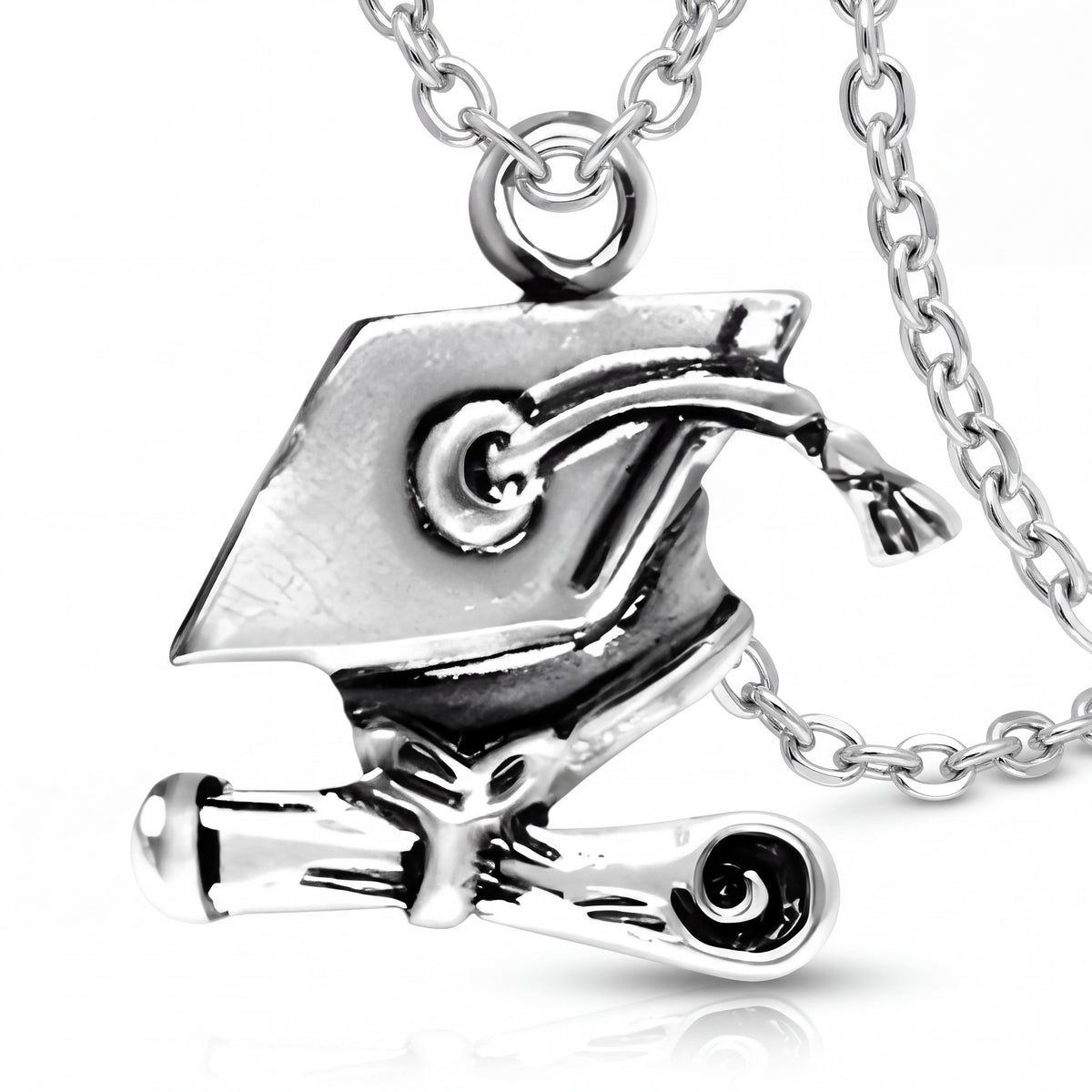 Sterling Silver Charm with Graduation Cap and Diploma Design for Bracelets