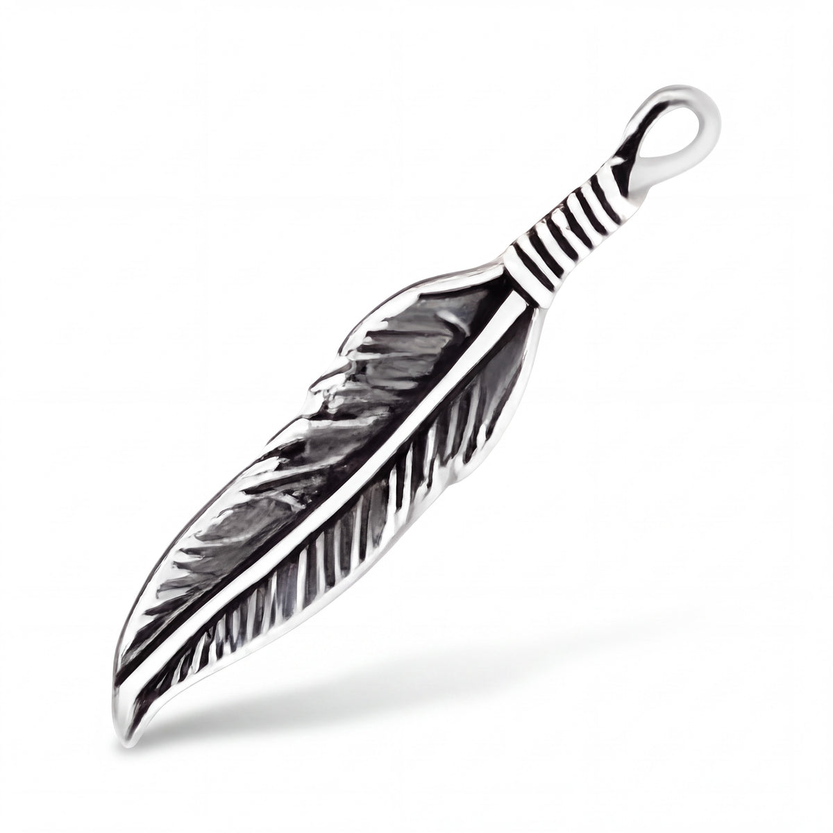 Feather Charm in Sterling Silver with Jump Ring, Medium Size