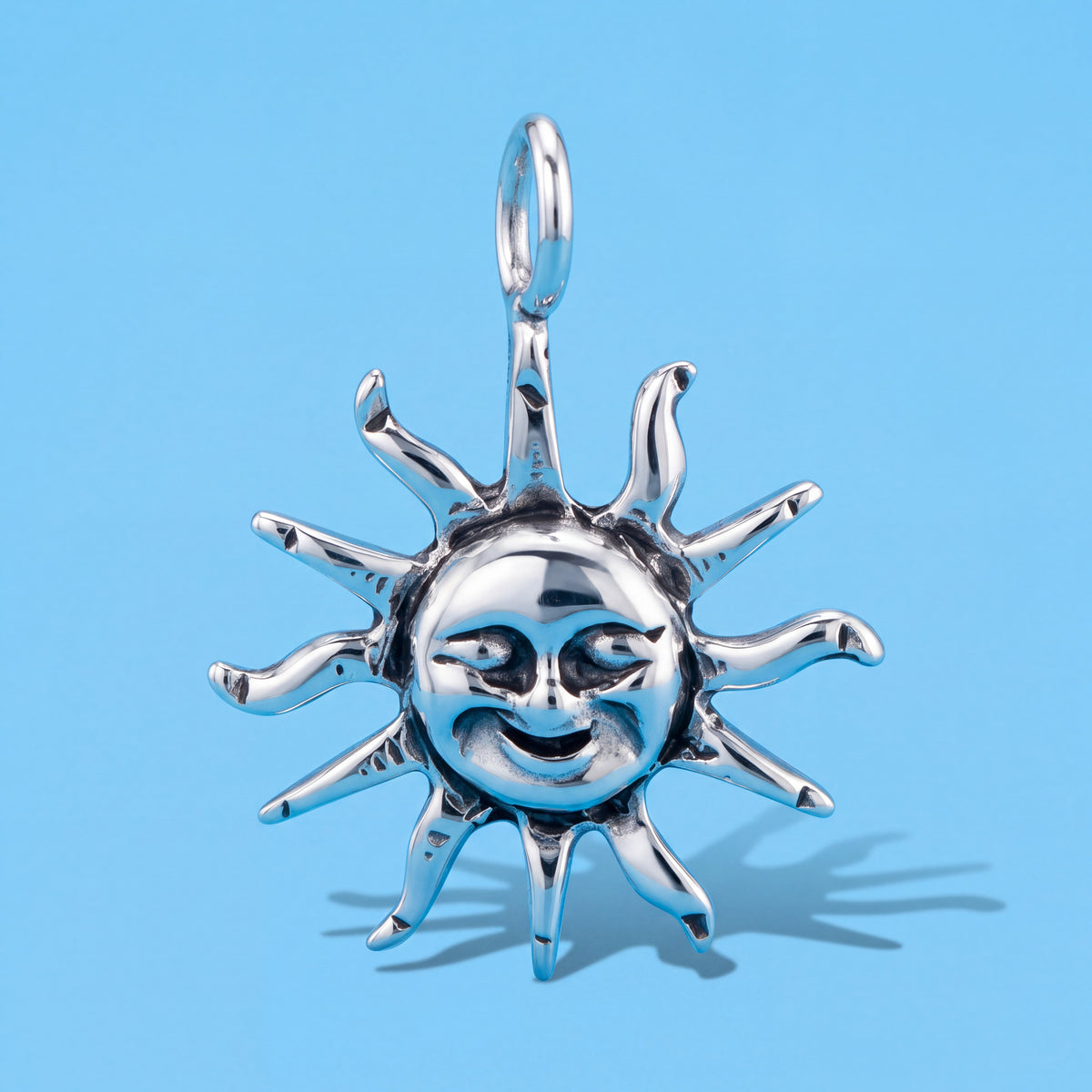 Sterling Silver Sun Face Charm with Loop Attachment