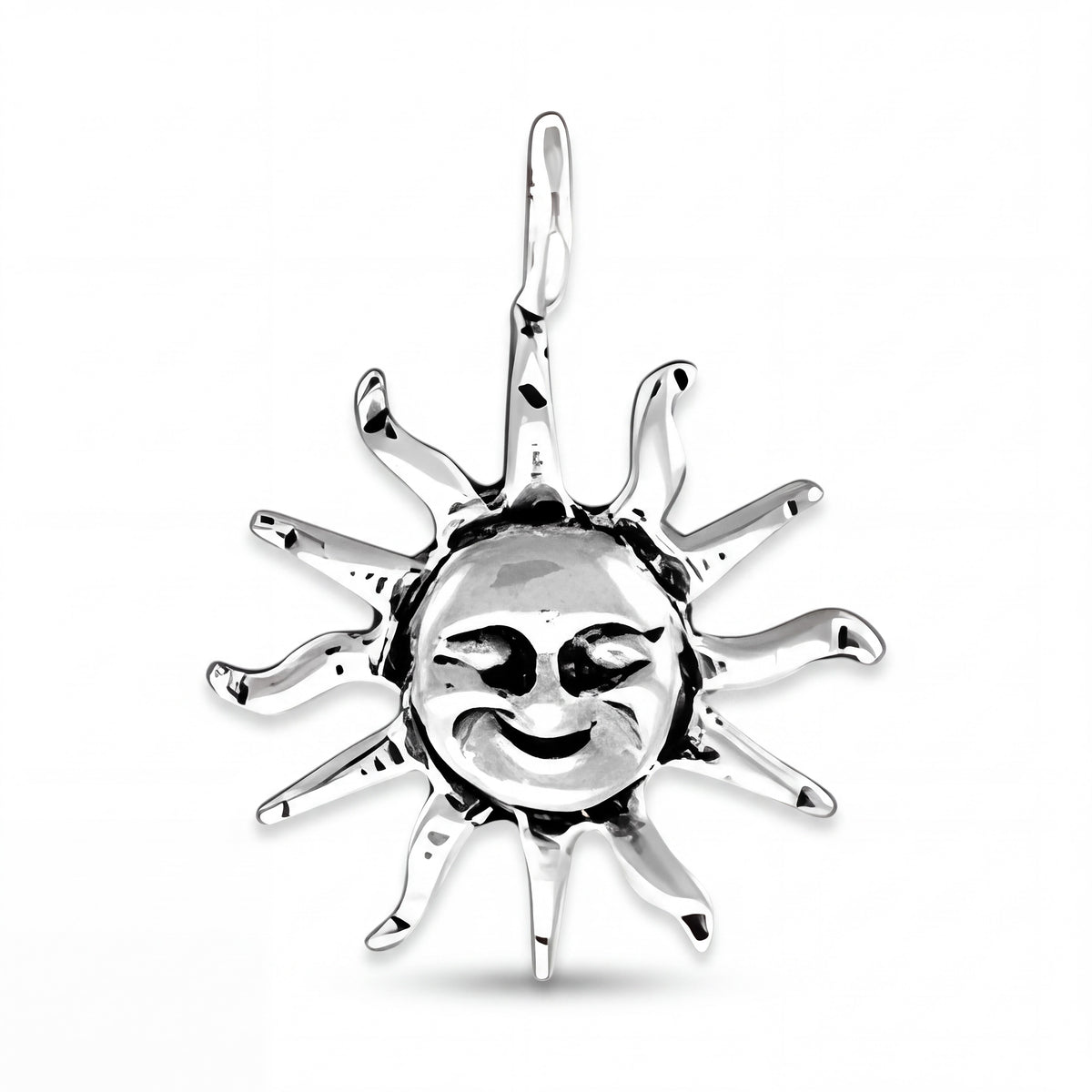 Sterling Silver Sun Face Charm with Loop Attachment