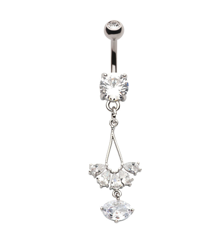 Teardrop Beacon Dangle Oval CZ Stainless Steel Belly Button Ring by Urban Body Jewelry