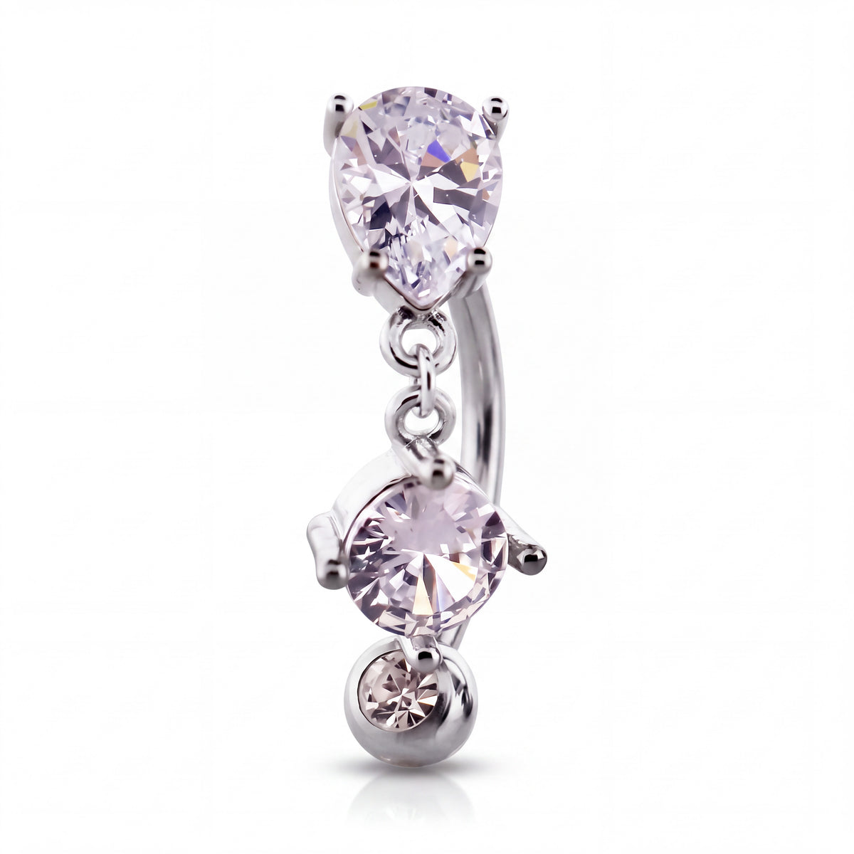 Teardrop and Round Cubic Zirconia Navel Barbell, 14G Stainless Steel