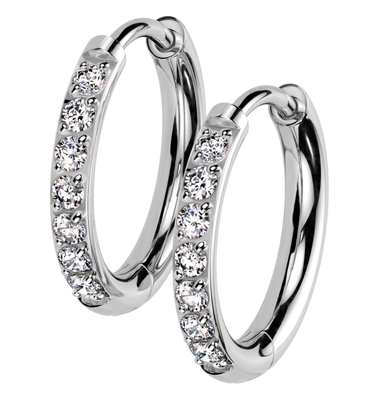 Titanium Clear CZ Hinged Hoop Huggie Earrings by Urban Body Jewelry