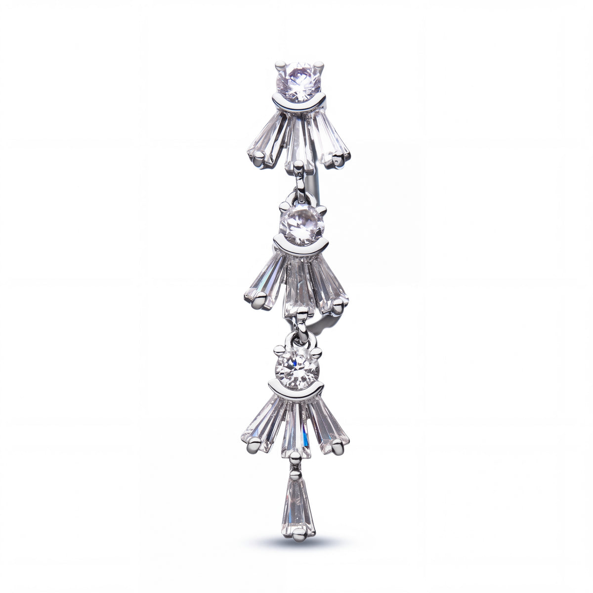 Cubic Zirconia Belly Button Barbell with Externally Threaded Design, 14 Gauge
