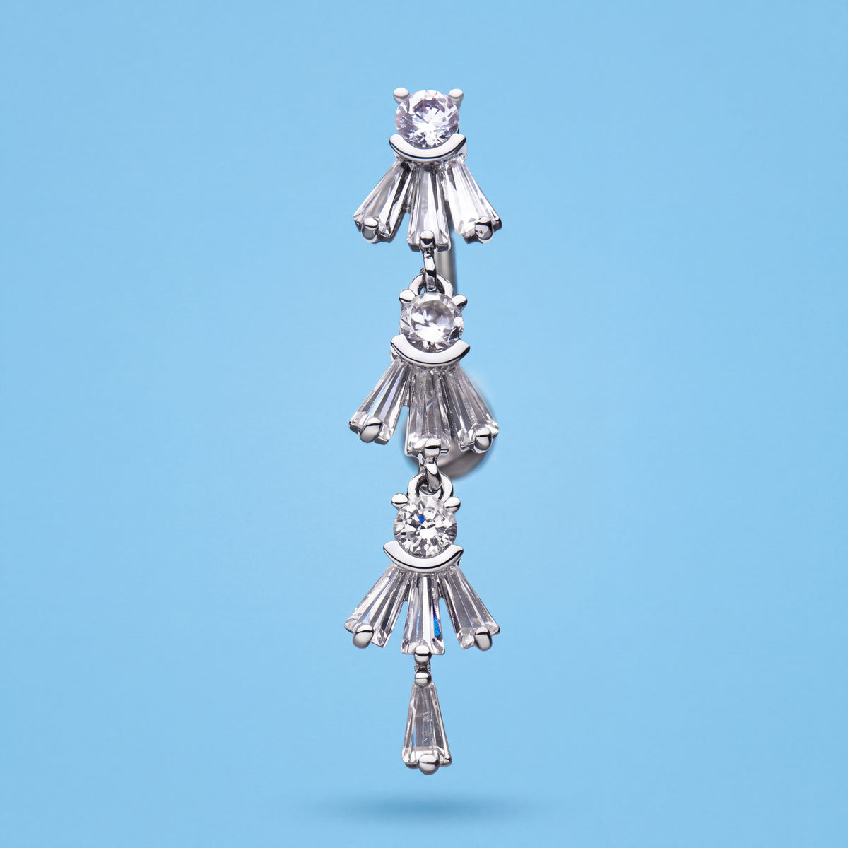 Cubic Zirconia Belly Button Barbell with Externally Threaded Design, 14 Gauge