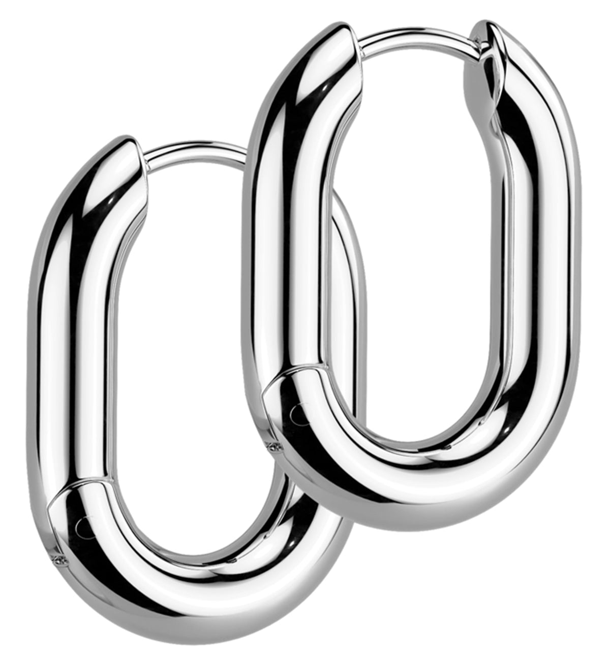 Ovate Stainless Steel Hinged Hoop Huggie Earrings by Urban Body Jewelry